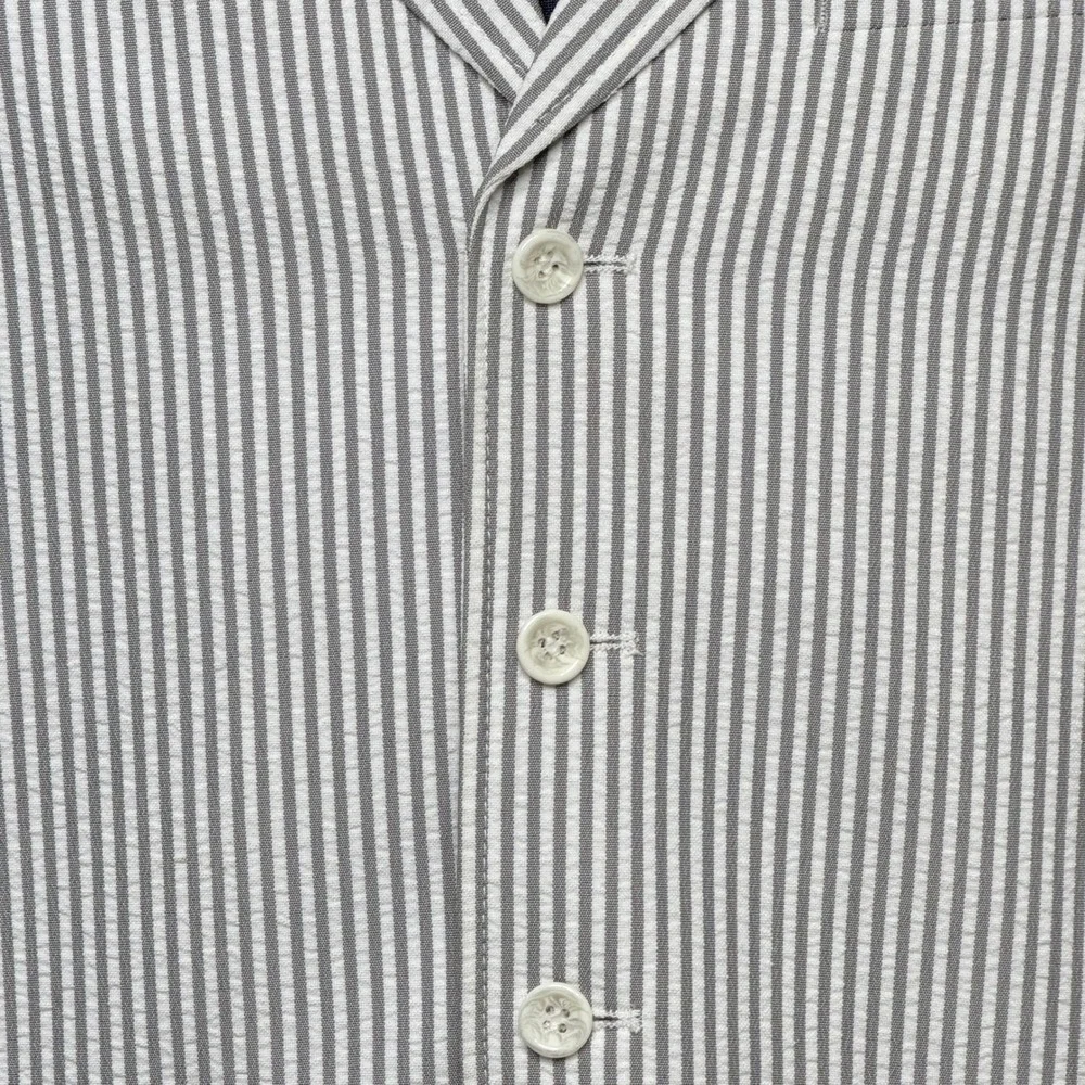 Mecca Men Seersucker Blazer and Vest Set Gray White Striped 3 Button Suit Jacket
